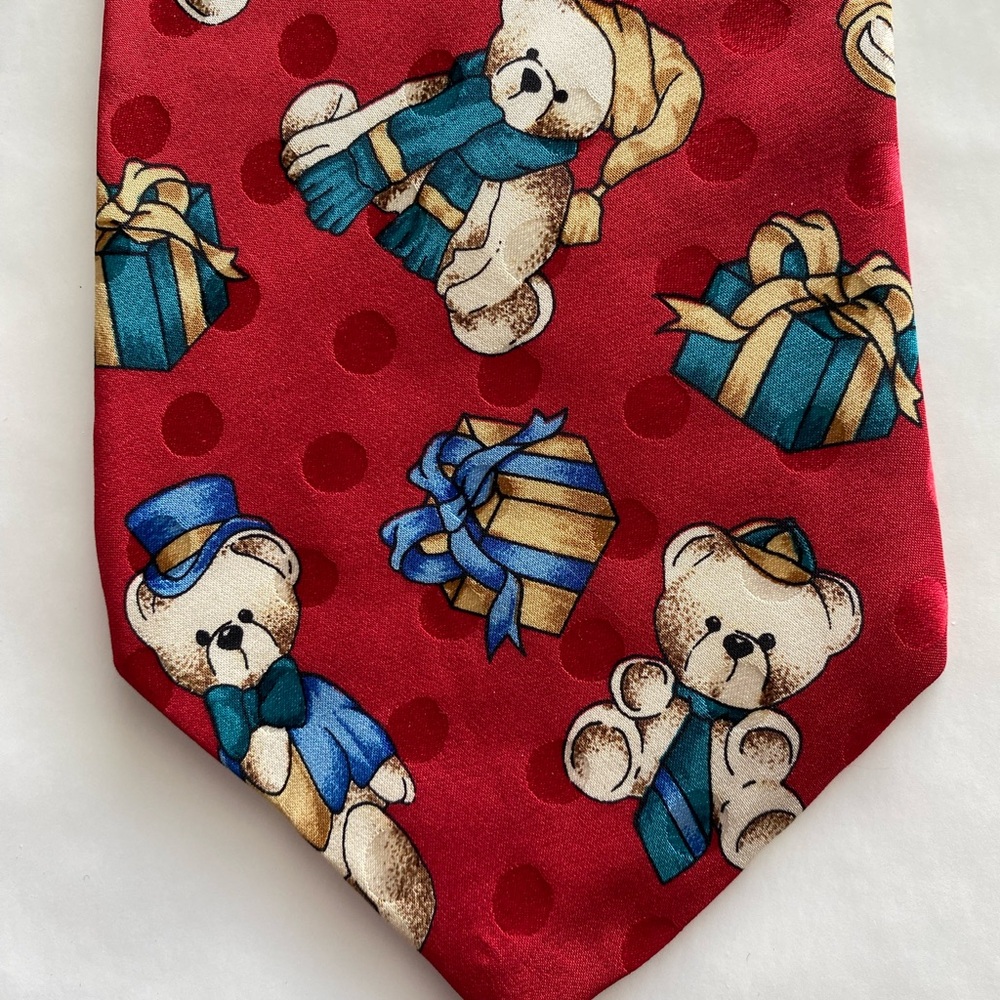 Wembley Tie Men’s Red/Blue/Tan~Teddy Bear’s Holiday Theme~Playful~Eclectic~VTG